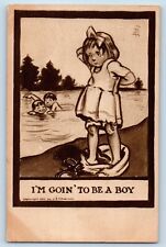 J D Cardwell Signed Postcard Little Girl I'm Going To Be A Boy Geuda Springs KS picture