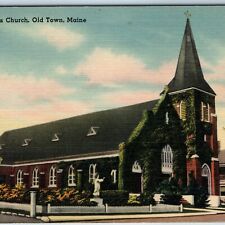 c1940s Old Town, ME St. Mary's Church Cathedral Vine Brick Tichnor Linen PC A211 picture