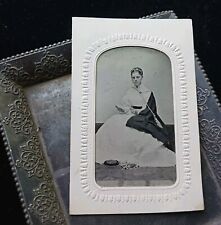 Woman with letter TINTYPE hat flowers sealed CDV size mat BEAUTIFUL picture