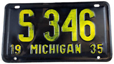 Vintage Michigan 1935 Shorty License Plate Garage Man Cave Wall Decor Collector picture