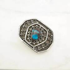 Vintage Native American Blue Turquoise Sterling Silver Belt Buckle picture