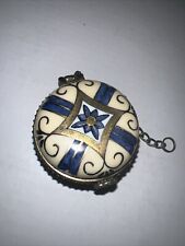 Vintage Porcelain Brass Hinged Trinket Pill Box Faux Pocket Watch Unique  picture