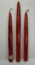 Three (3) Lucite Candles Acrylic Red with Flakes Tapered Mid Century picture