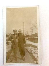 Antique RPPC Postcard Two Men Friends Smoking Cigars & Newsboy Caps Buddies picture