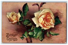 1911 Yellow Flower Birthday Greetings Christchurch Oilette Tuck Art Postcard picture