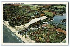 c1920's Aerial View Lake Harbor Shore Line Muskegon Michigan MI Vintage Postcard picture