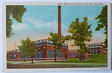 New Water Works and Filtration Plant in Bay City MI Linen Postcard picture