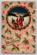 c1910 Christmas Santa Claus Snow Sled Sack Embossed Germany P113 picture