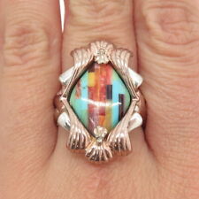 CAROLYN POLLACK Old Pawn Sterling Silver Vintage Multi-Gem Inlay Ring Size 10 picture
