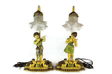 J B Hirsch Pair of  Figural Table Lamps Girl with Violin & Boy with Flute Cherub picture