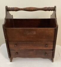 Antique Wooden Sewing Box Double Drawers Holding Tray On Top 14 3/4” X 11 3/4” picture