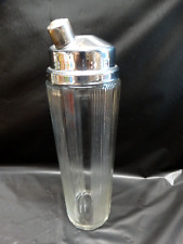 Vintage Art Deco Glass Cocktail Shaker Skyscraper with Vertical Ribbed Design picture