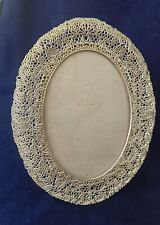 Vintage Filigree Silver Tone Metal 5x7 Oval Frame w Glass Easel Back Hanging EUC picture