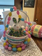 VINTAGE ADORABLE PLUSH EASTER BUNNY RABBIT BASKET With Cute Jellybean Dress/Lot picture