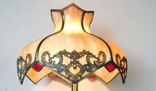Antique 1920s Art Nouveau Slag Curved Panel Filigree Glass Lamp Shade Hang Table picture