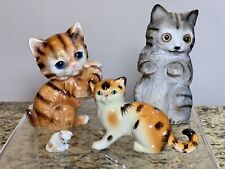 Vintage Set Of 4 Porcelain Cat Figurines Tabby Gray Grey Feline Japan picture