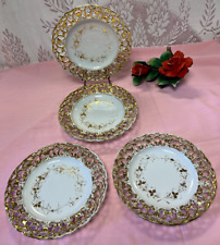 Set of 4-Vintage -Decorative Flower Plate-3D Gold- Lace Edge 8 1/4” Handmade. picture
