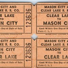x4 SET c1920s Mason City & Clear Lake Railroad Ticket Stubs Train Globe Pass C48 picture
