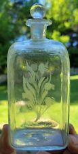 Early Pontil German Half Post Flask / Bottle with Stopper - Etch Decorated  picture