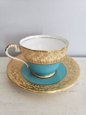 Vintage Ansley England Bone China Turquoise & Gold Teacup and Saucer Set #113 picture