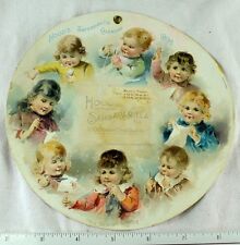 1892 Lovley Hood's Sarsaparilla Calendar Round Cute Kids Sewing Trade Card #H picture