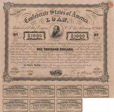 Stonewall Jackson Vignette Confederate $1,000 Bond CR-122 Ball-241 on Pink Paper picture