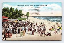 c1941 Linen Postcard FL Florida Delightful Bathing Beach in Sunny Florida picture