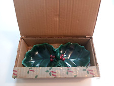 Vintage Christmas 1950s LEFTON Green Holly Leaf Berry 2-Part  In Box picture