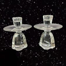 Antique Large Heavy Clear Glass Taper Candle Holder Wax Catcher Set 2 Vintage picture