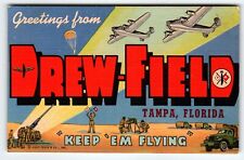 Greetings From Drew Field Tampa Florida Large Letter Linen Postcard Army Planes picture