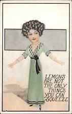 Pretty Woman Comic Breast Cleavage Squeeze Lemons c1910s Postcard picture
