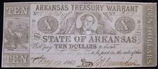 1863 ARKANSAS TREASURY WARRANT $10 NOTE-VF+ CONFEDERATE STATE CURRENCY-CR 56B picture