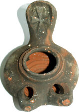 Antique Crusader two 2-wick Clay Oil Lamp - Herodian style ancient heritage lamp picture