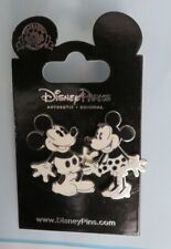 Vint. Enameled B&W Disney 2 Pin Set - Pie Eyed Mickey Mouse & Minnie Mouse Pins picture