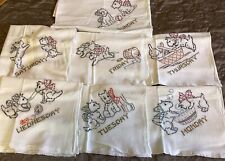 Vintage Set of 7 Days Of The Week Tea Towel Set Flour Sack Dish Embroidered Dogs picture