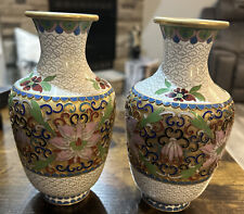 2  Vtg Floral Multicolor Textured Matching Gold Vases 6