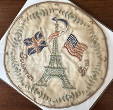 Antique WWI Circa 1918 French Silk Embroidery 7.5” Paris Souvenir; Eiffel Tower picture