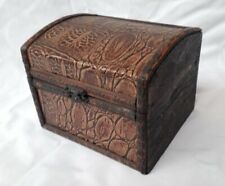 Vintage Treasure Chest Textured Wood Trinket Jewelry Box Higed Dome Lid & Latch picture