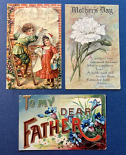 3 Mother's (2)  & Father's  (1)  Day Antique Postcards. EMB. Gold Trim. Classic picture