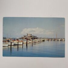 Clearwater Beach Marina Florida FL Vintage Postcard Vintage Boats Cars Gulf picture