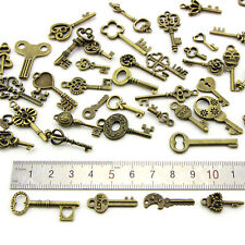 50 PCS/Set Vintage Antique Old Brass Skeleton Keys Lot Retro Cabinet Barrel Lock picture