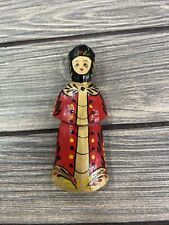 Vintage Christmas Ornament Russian Doll Glaze Wood Red Dress Woman Beautiful 4” picture