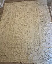 Antique Off White Floral Lace Tablecloth 86x66 Inches.  picture