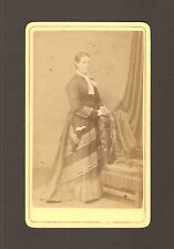 Vintage Antique CDV Photo Victorian Lady Woman w/ Striped Dress Clothing Attire picture