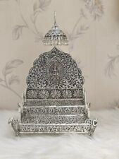 Germán silver 2 step Lakshmi Singh Asan fully carved antique finish with peacock picture