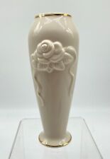 Lenox Ivory China 6” Vase with Embossed Rose Design with Gold Trim Signed  picture