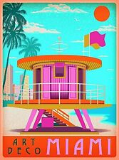 Art Deco Miami Beach Florida Sunny Day Retro Travel Wall Decor Art Poster Print picture