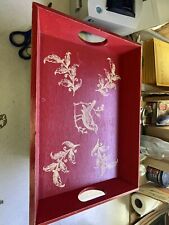 Vintage Red Painted Serving Tray 19”x14.5” picture