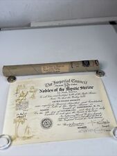 1954 Shriners Membership Certificate Mystic Shrine Parkersburg WV & Mailing Tube picture