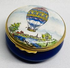 Vintage Halcyon Days Enamel Montgolfiere Hot Air Balloon Round Pill/Trinket Box picture